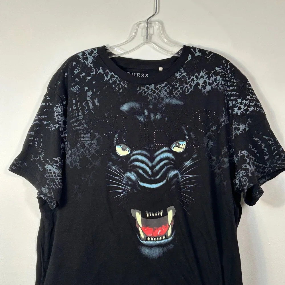 Guess Los Angeles Black Panther Graphic T Shirt Studded Logo XXL Mens Black Tee - Picture 3 of 7